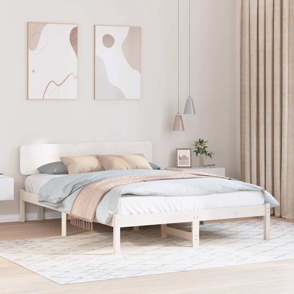 Bedframe met hoofdeinde Wit 200 x 200 cm Massief grenenhout is nu te koop bij PeponiXL, paradijselijk wonen!