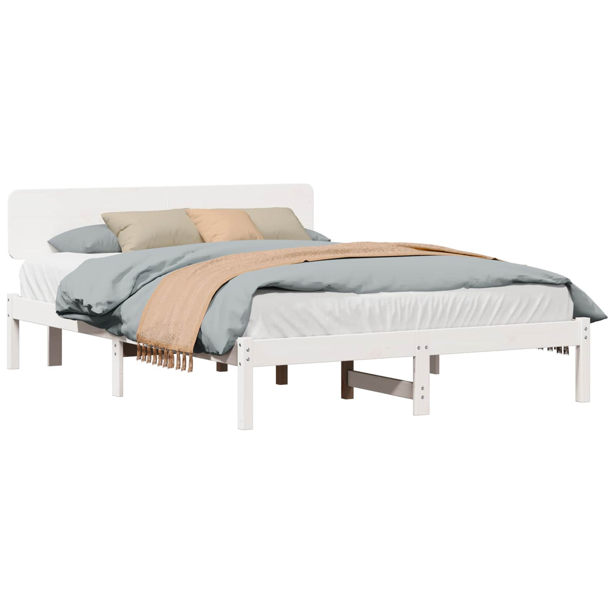 Bedframe met hoofdeinde Wit 150 x 200 cm Massief grenenhout is nu te koop bij PeponiXL, paradijselijk wonen!