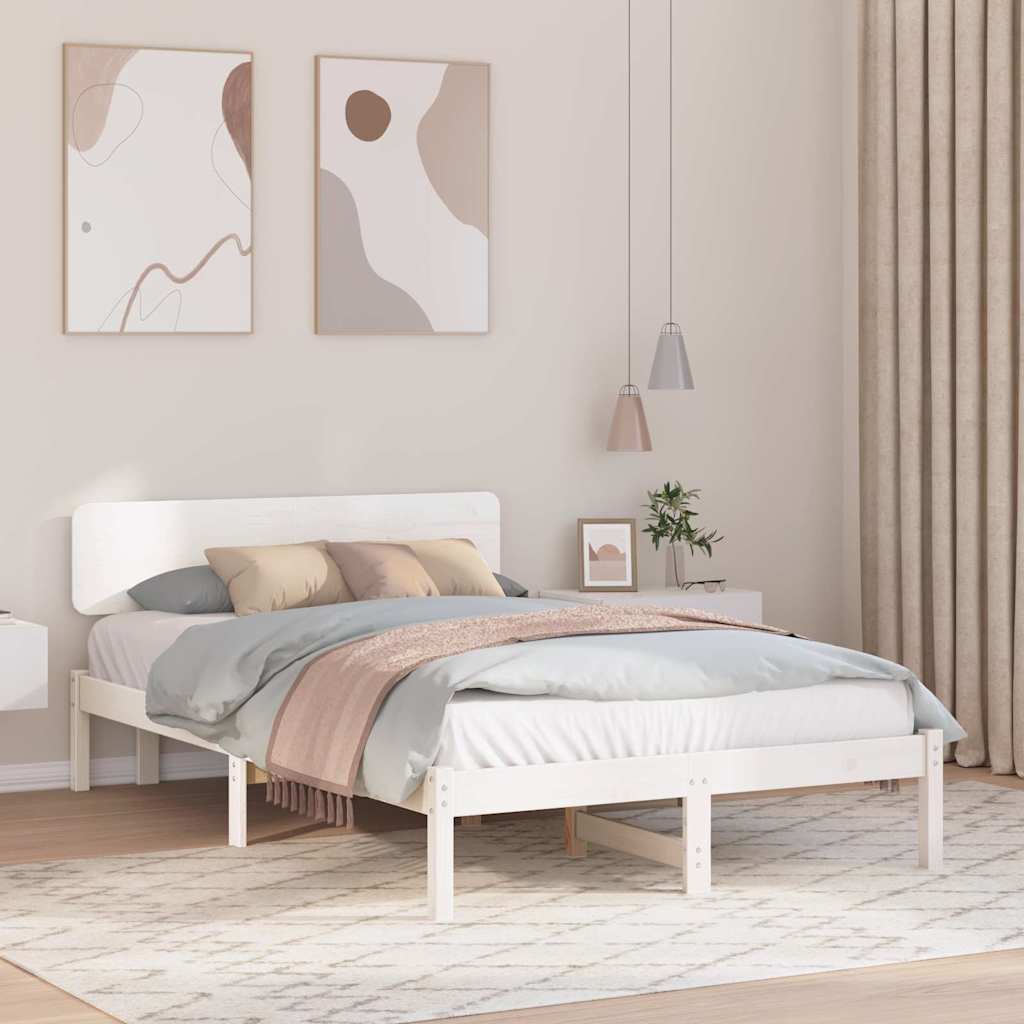 Bedframe met hoofdeinde Wit 120 x 200 cm Massief grenenhout is nu te koop bij PeponiXL, paradijselijk wonen!