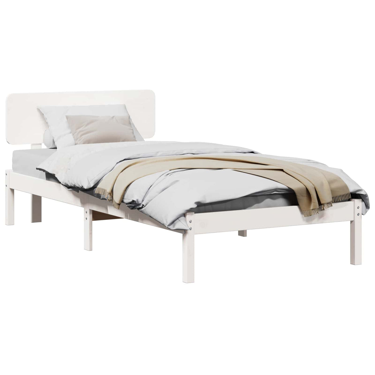 Bedframe met hoofdeinde Wit 90 x 200 cm Massief grenenhout is nu te koop bij PeponiXL, paradijselijk wonen!