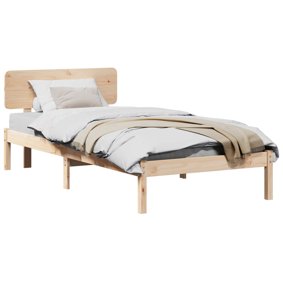 Bedframe met hoofdeinde Naturel 75 x 190 cm Massief grenenhout is nu te koop bij PeponiXL, paradijselijk wonen!