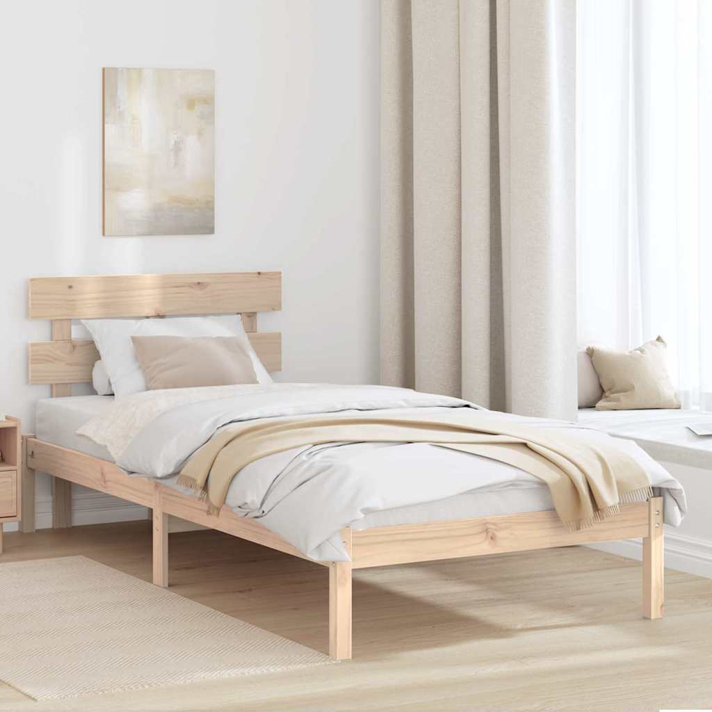 Bedframe met hoofdeinde Bruin 90 x 200 cm Massief grenenhout is nu te koop bij PeponiXL, paradijselijk wonen!