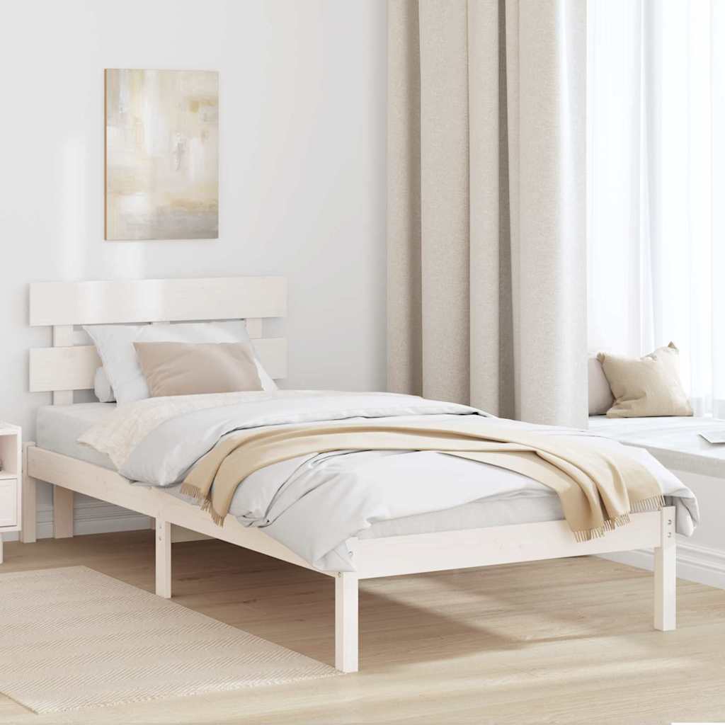 Bedframe met hoofdeinde Wit 90 x 190 cm Massief grenenhout is nu te koop bij PeponiXL, paradijselijk wonen!