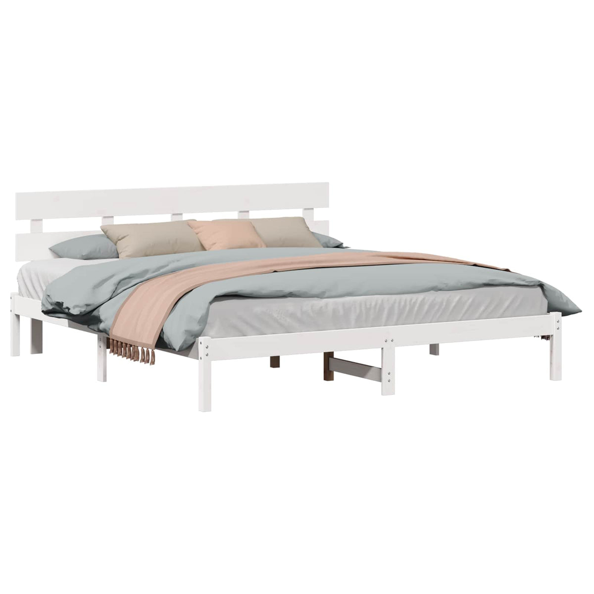 Bedframe met hoofdeinde Wit 200 x 200 cm Massief grenenhout is nu te koop bij PeponiXL, paradijselijk wonen!