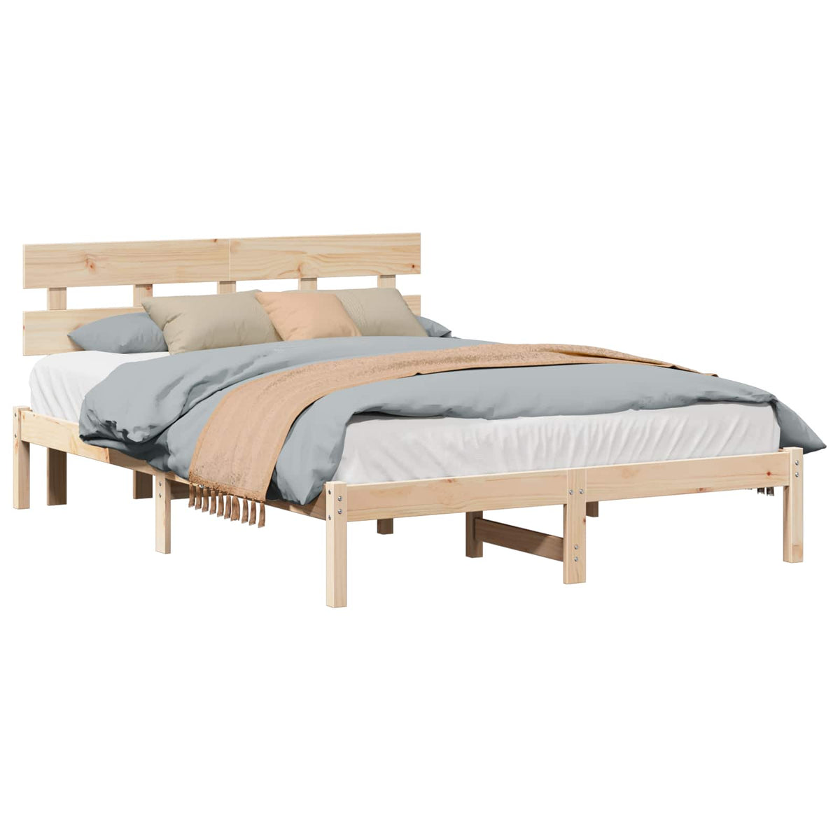 Bedframe met hoofdeinde Bruin 150 x 200 cm Massief grenenhout is nu te koop bij PeponiXL, paradijselijk wonen!