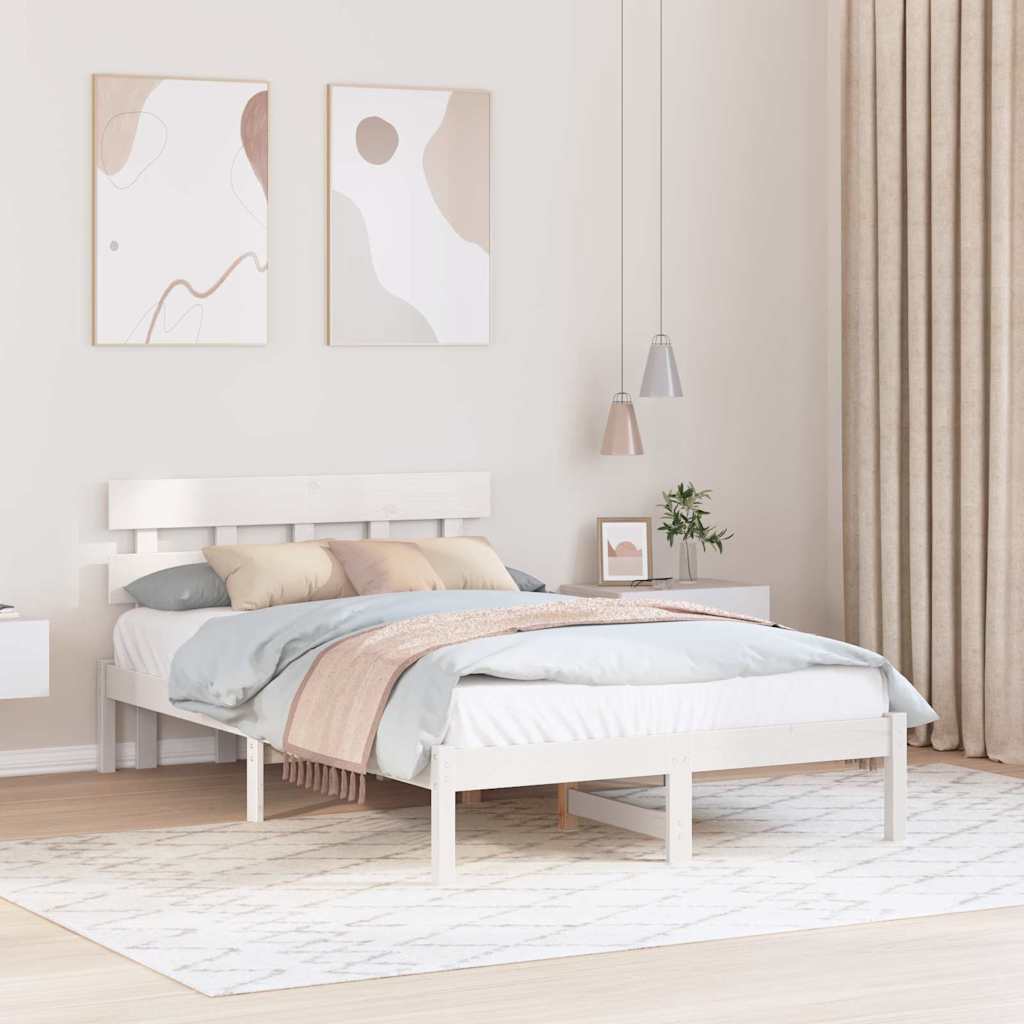 Bedframe met hoofdeinde Wit 140 x 190 cm Massief grenenhout is nu te koop bij PeponiXL, paradijselijk wonen!