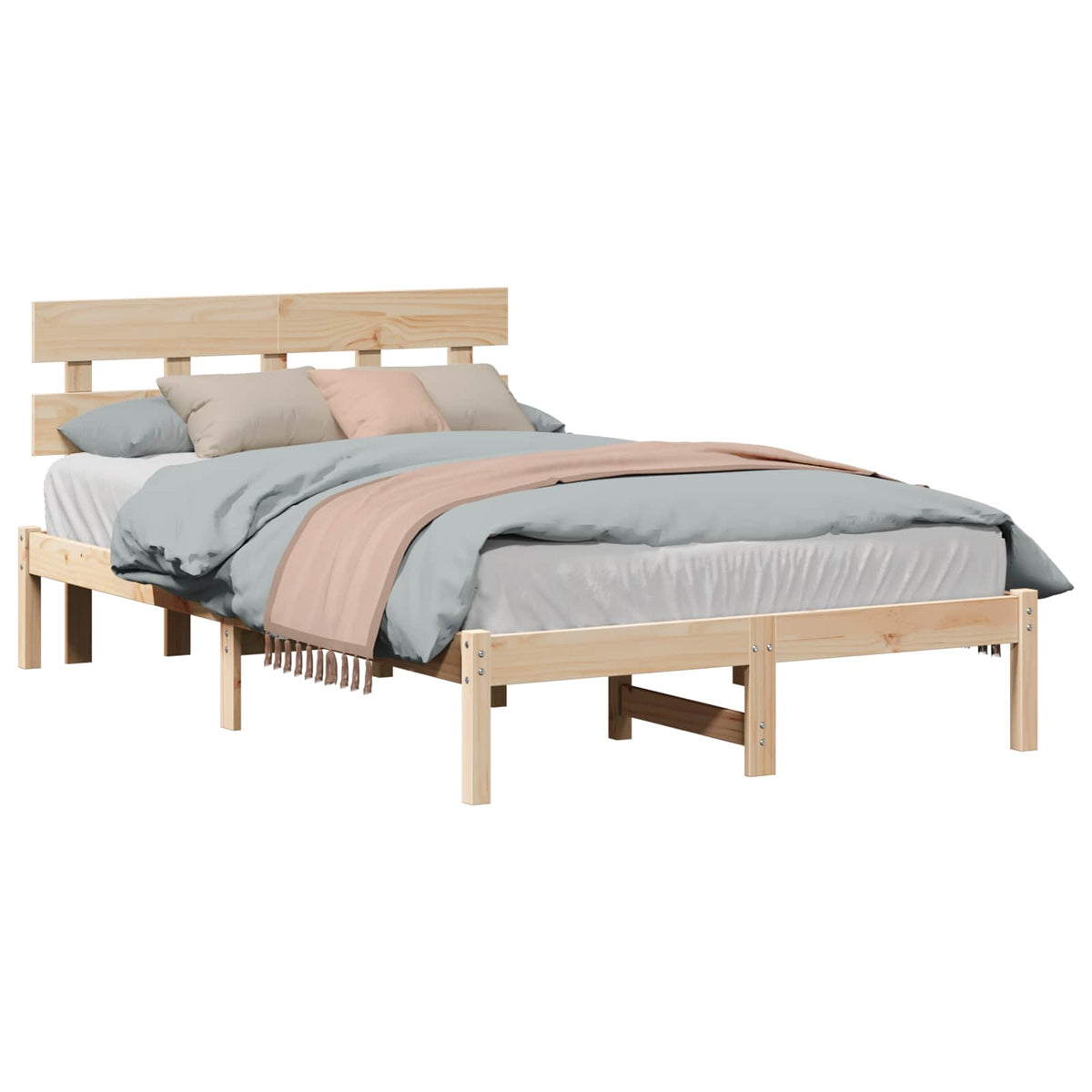 Bedframe met hoofdeinde Bruin 135 x 190 cm Massief grenenhout is nu te koop bij PeponiXL, paradijselijk wonen!