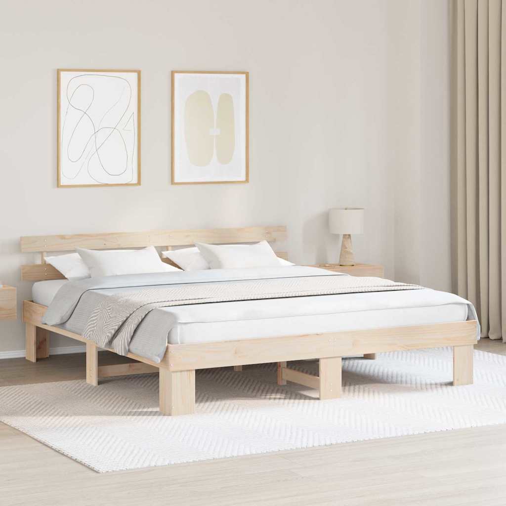 Bedframe met hoofdeinde Naturel 180 x 200 cm Massief grenenhout is nu te koop bij PeponiXL, paradijselijk wonen!