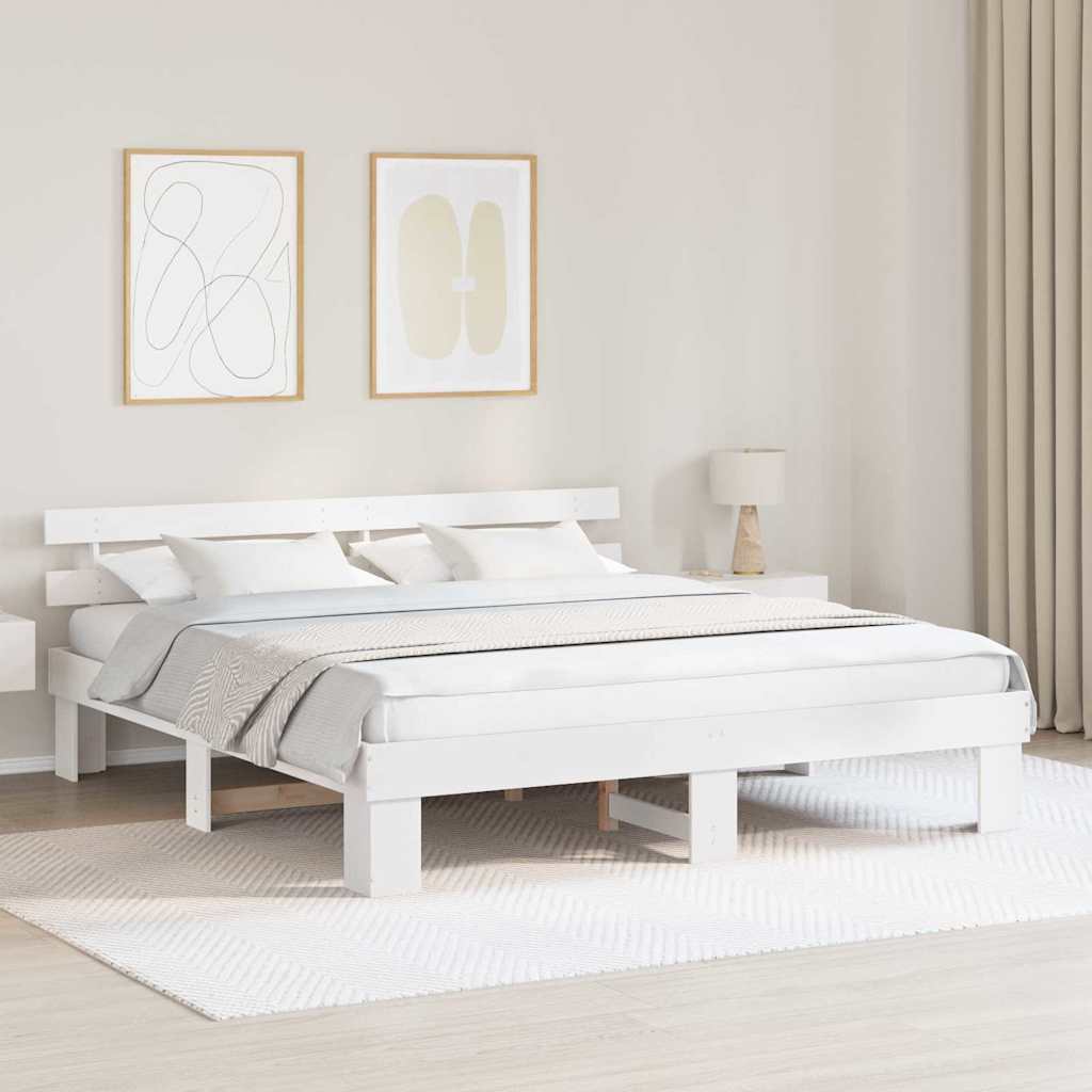 Bedframe met hoofdeinde Wit 180 x 200 cm Massief grenenhout is nu te koop bij PeponiXL, paradijselijk wonen!
