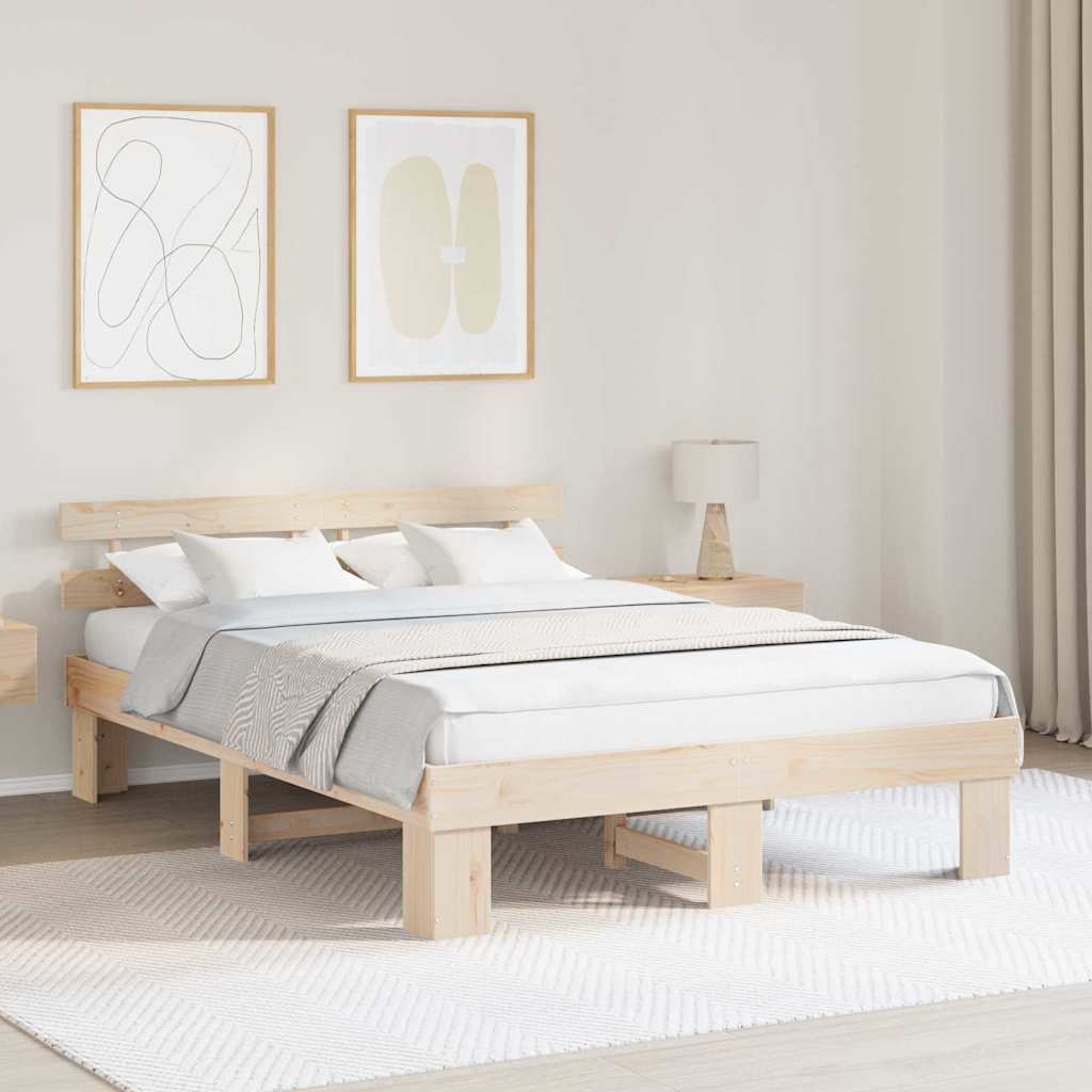 Bedframe met hoofdeinde Naturel 140 x 200 cm Massief grenenhout is nu te koop bij PeponiXL, paradijselijk wonen!
