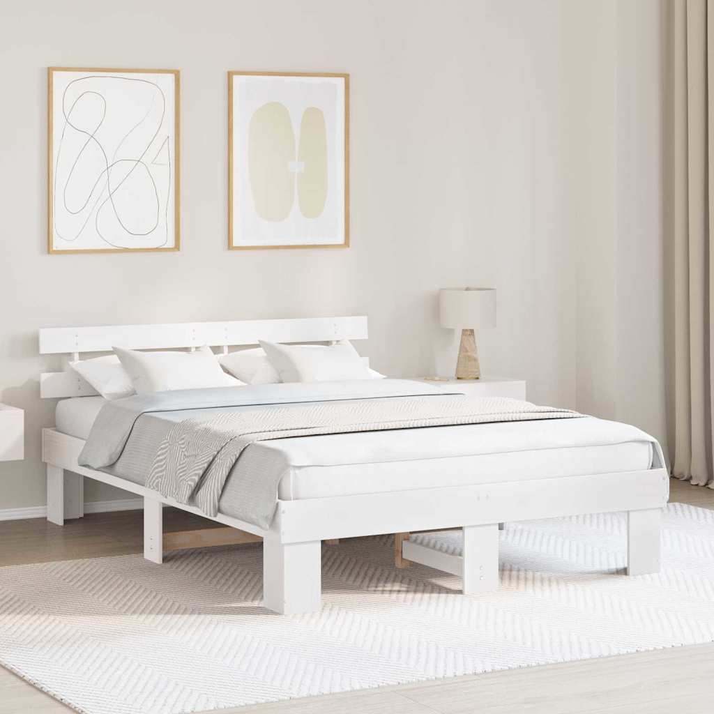 Bedframe met hoofdeinde Wit 140 x 200 cm Massief grenenhout is nu te koop bij PeponiXL, paradijselijk wonen!