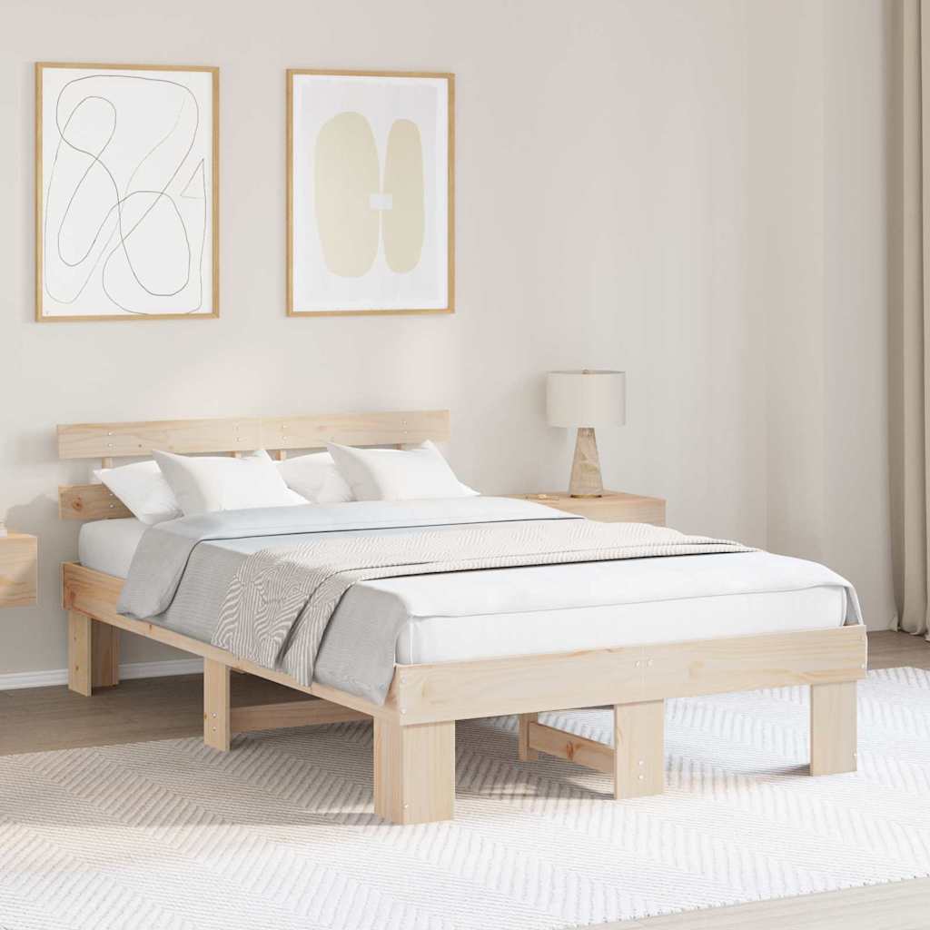 Bedframe met hoofdeinde Naturel 140 x 190 cm Massief grenenhout is nu te koop bij PeponiXL, paradijselijk wonen!