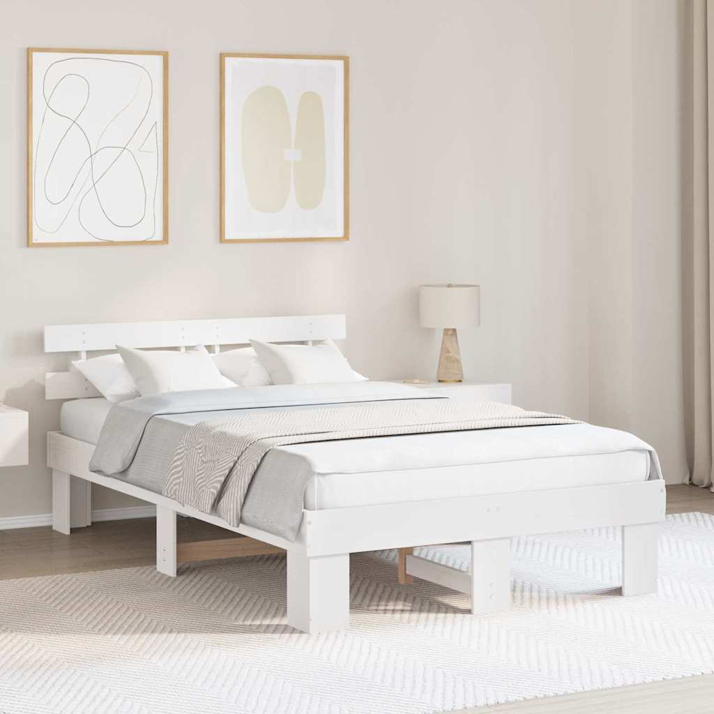 Bedframe met hoofdeinde Wit 135 x 190 cm Massief grenenhout is nu te koop bij PeponiXL, paradijselijk wonen!
