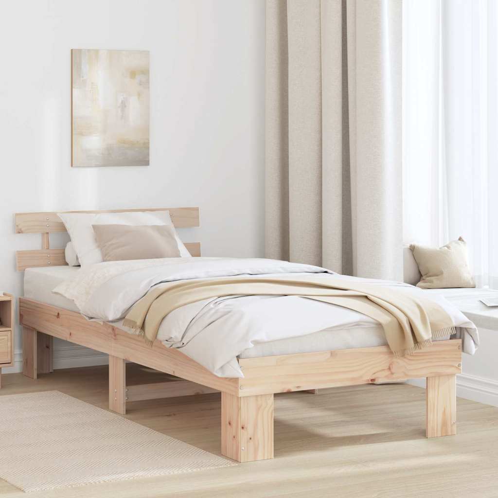 Bedframe met hoofdeinde Naturel 90 x 200 cm Massief grenenhout is nu te koop bij PeponiXL, paradijselijk wonen!