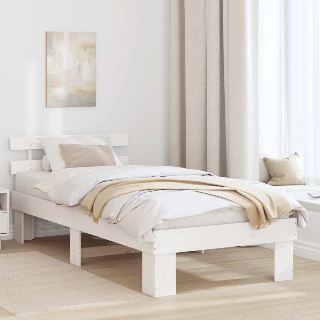 Bedframe met hoofdeinde Wit 90 x 190 cm Massief grenenhout is nu te koop bij PeponiXL, paradijselijk wonen!