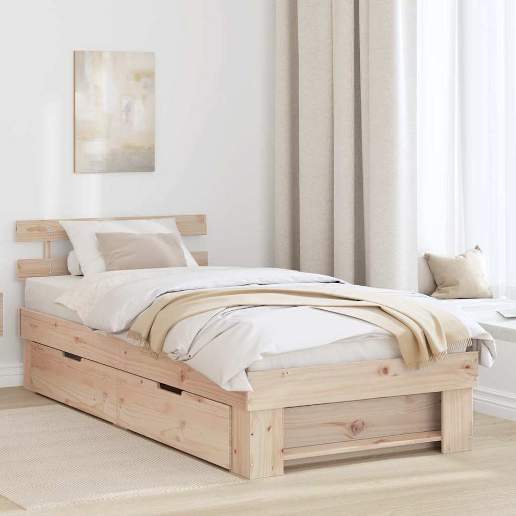Bedframe met hoofdeinde Naturel 90 x 190 cm Massief grenenhout is nu te koop bij PeponiXL, paradijselijk wonen!