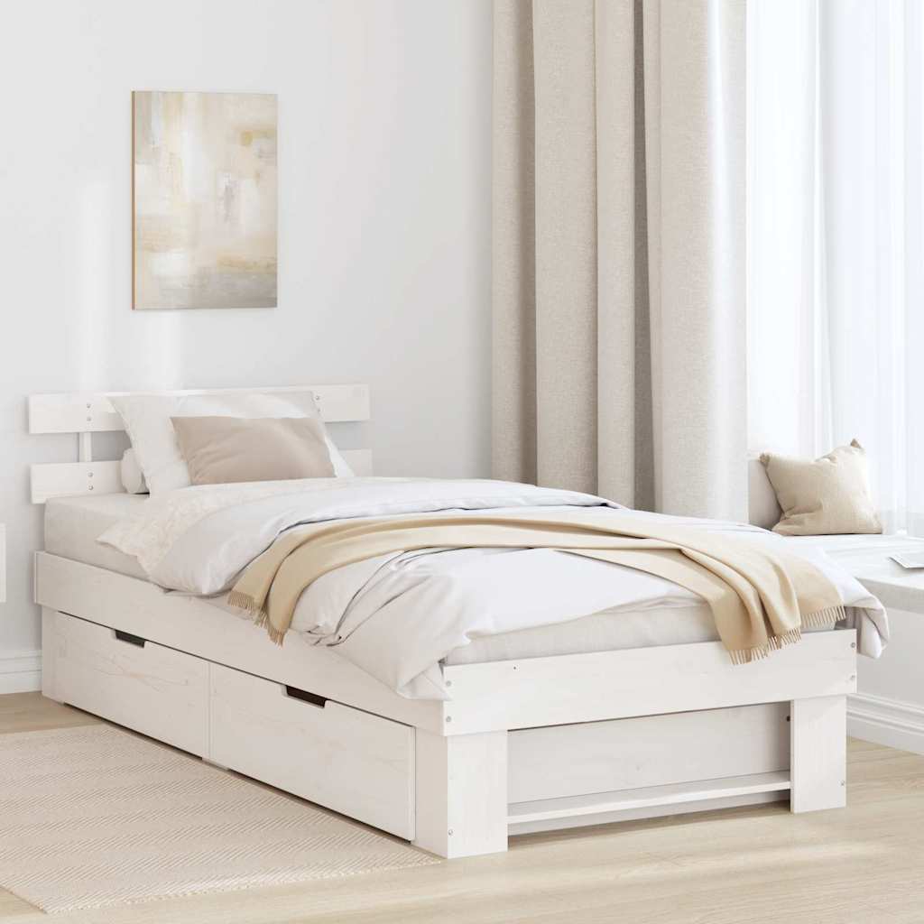 Bedframe met hoofdeinde Wit 90 x 190 cm Massief grenenhout is nu te koop bij PeponiXL, paradijselijk wonen!