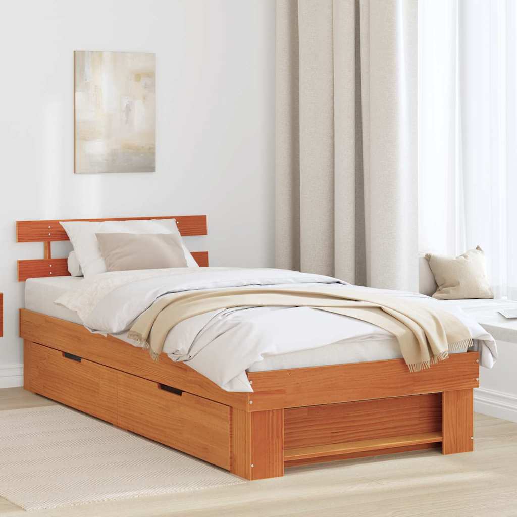 Bedframe met hoofdeinde Wasbruin 75 x 190 cm Massief grenenhout is nu te koop bij PeponiXL, paradijselijk wonen!
