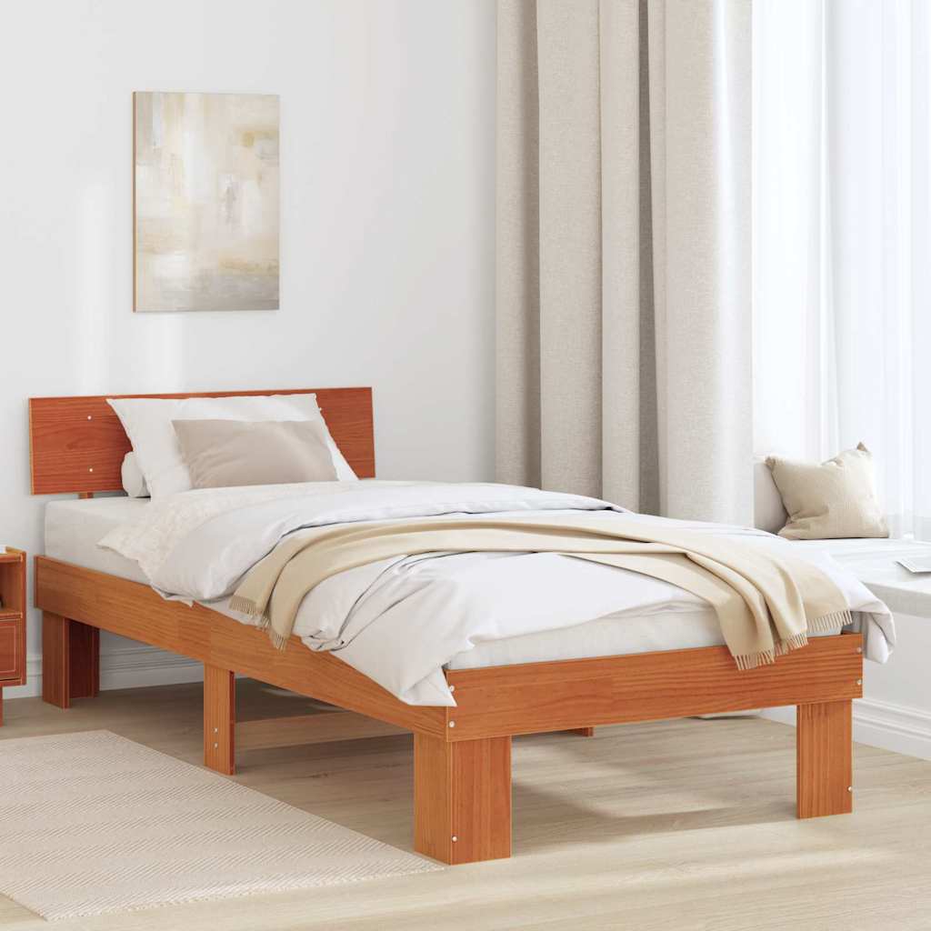 Bedframe met hoofdeinde Wasbruin 75 x 190 cm Massief grenenhout is nu te koop bij PeponiXL, paradijselijk wonen!