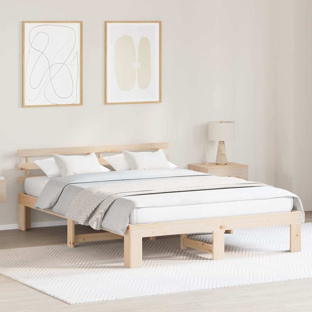 Bedframe met hoofdeinde Naturel 150 x 200 cm Massief grenenhout is nu te koop bij PeponiXL, paradijselijk wonen!