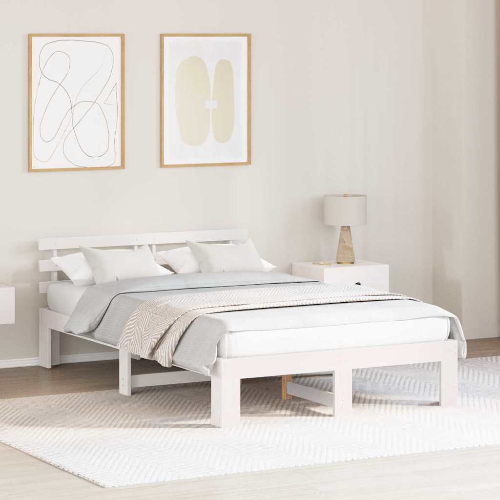 Bedframe met hoofdeinde Wit 140 x 190 cm Massief grenenhout is nu te koop bij PeponiXL, paradijselijk wonen!