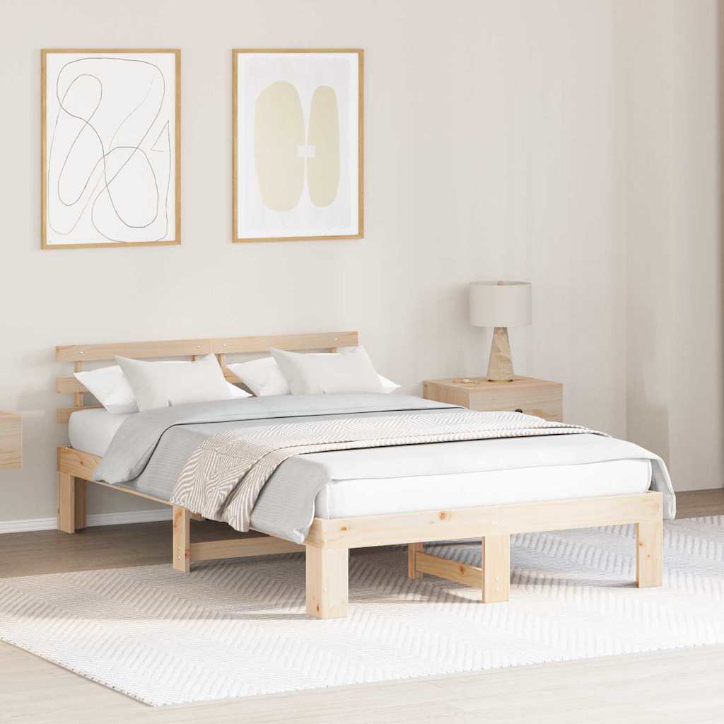 Bedframe met hoofdeinde Naturel 135 x 190 cm Massief grenenhout is nu te koop bij PeponiXL, paradijselijk wonen!