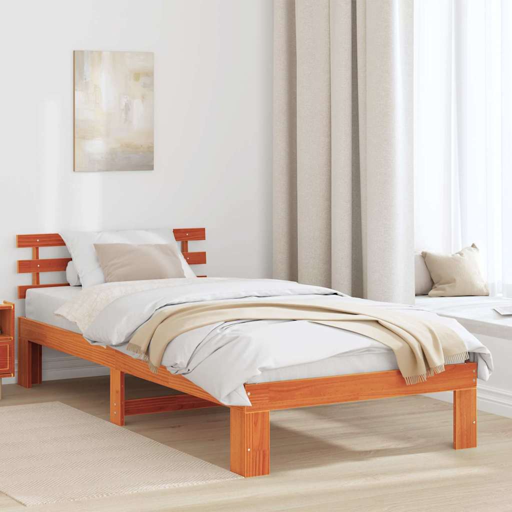 Bedframe met hoofdeinde Wasbruin 90 x 200 cm Massief grenenhout is nu te koop bij PeponiXL, paradijselijk wonen!