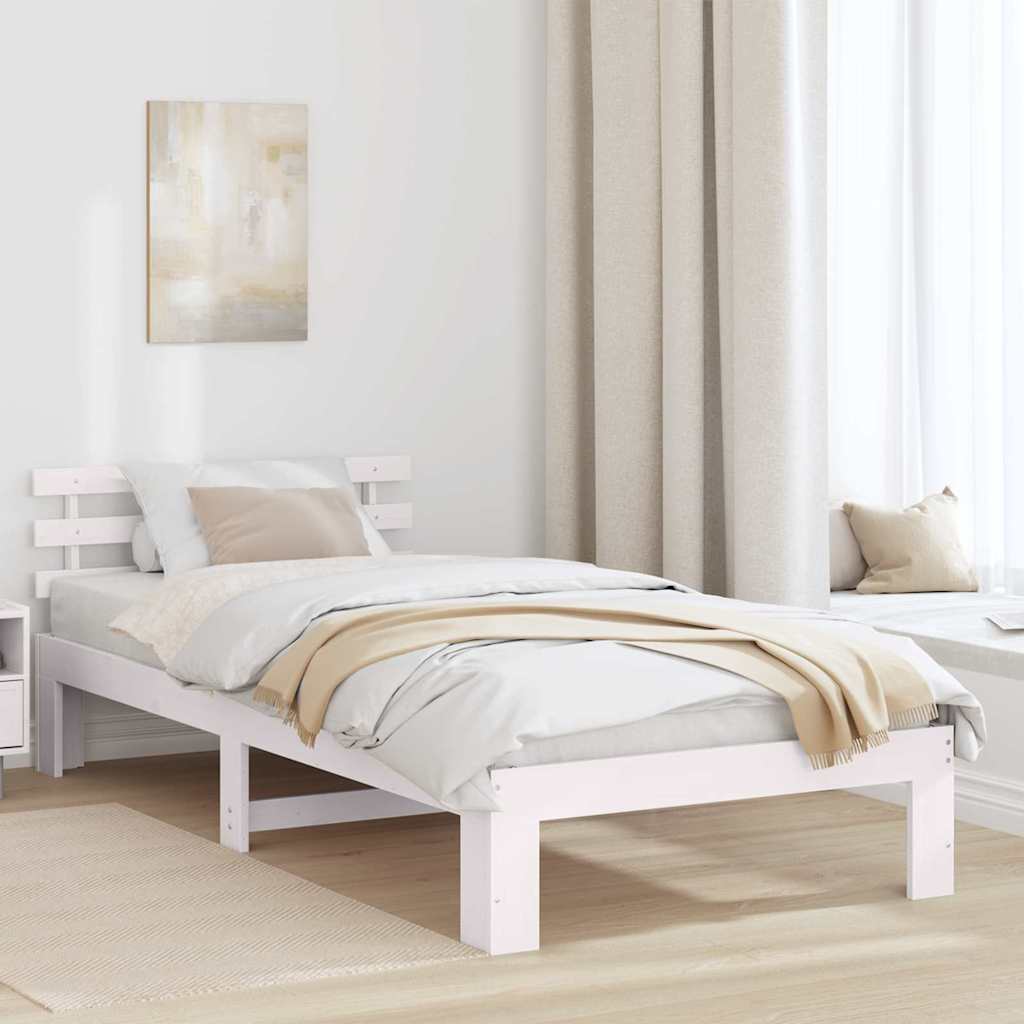 Bedframe met hoofdeinde Wit 75 x 190 cm Massief grenenhout is nu te koop bij PeponiXL, paradijselijk wonen!