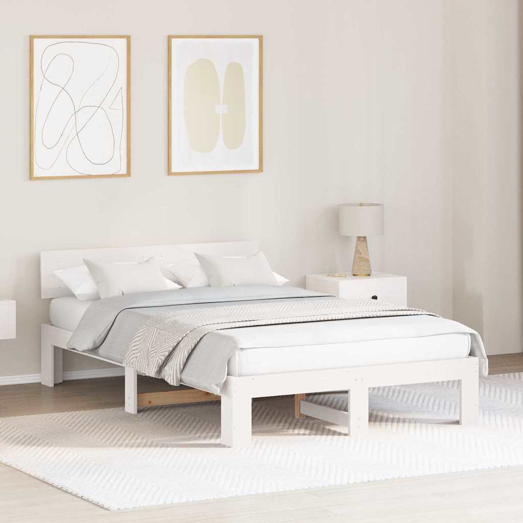 Bedframe met hoofdeinde Wit 135 x 190 cm Massief grenenhout is nu te koop bij PeponiXL, paradijselijk wonen!
