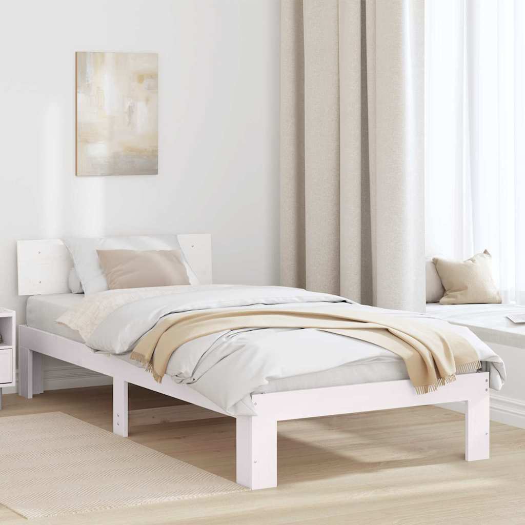 Bedframe met hoofdeinde Wit 100 x 200 cm Massief grenenhout is nu te koop bij PeponiXL, paradijselijk wonen!