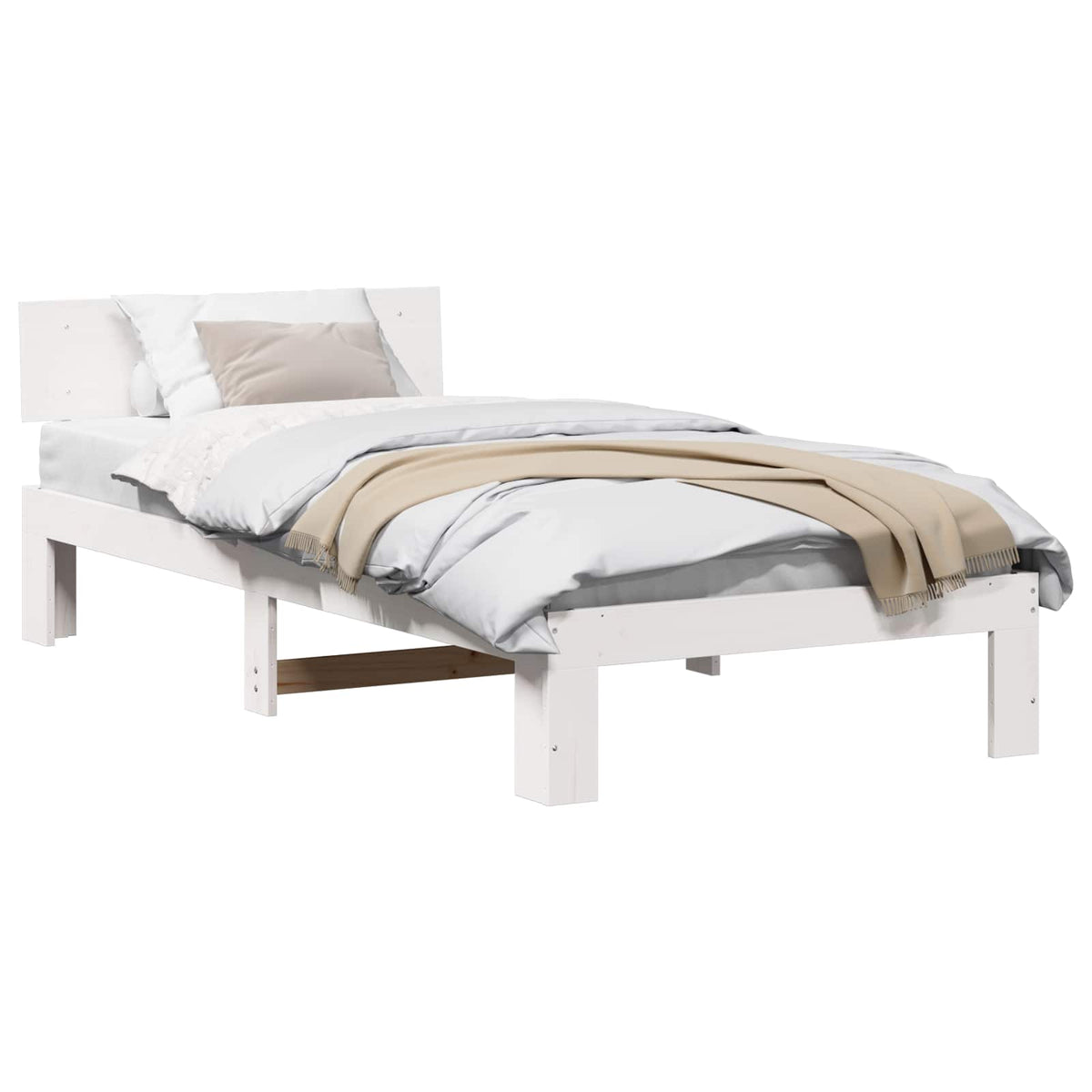 Bedframe met hoofdeinde Wit 90 x 200 cm Massief grenenhout is nu te koop bij PeponiXL, paradijselijk wonen!