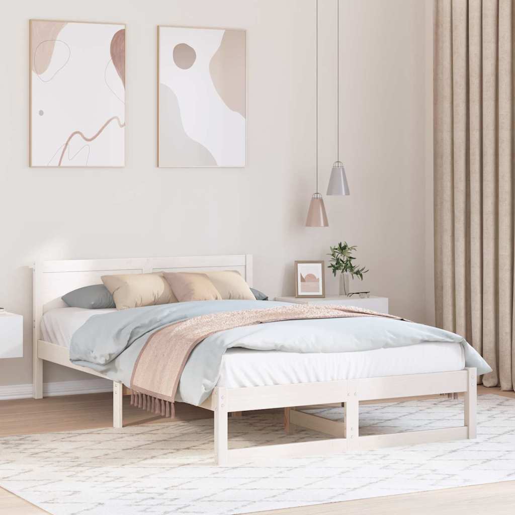 Bedframe met hoofdeinde Wit 120 x 200 cm Massief grenenhout is nu te koop bij PeponiXL, paradijselijk wonen!