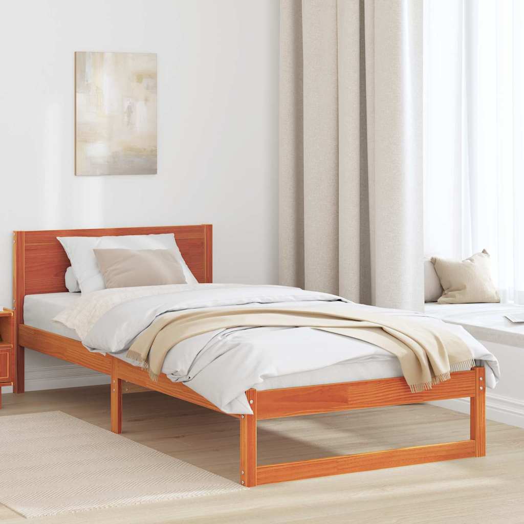 Bedframe met hoofdeinde Wasbruin 90 x 190 cm Massief grenenhout is nu te koop bij PeponiXL, paradijselijk wonen!