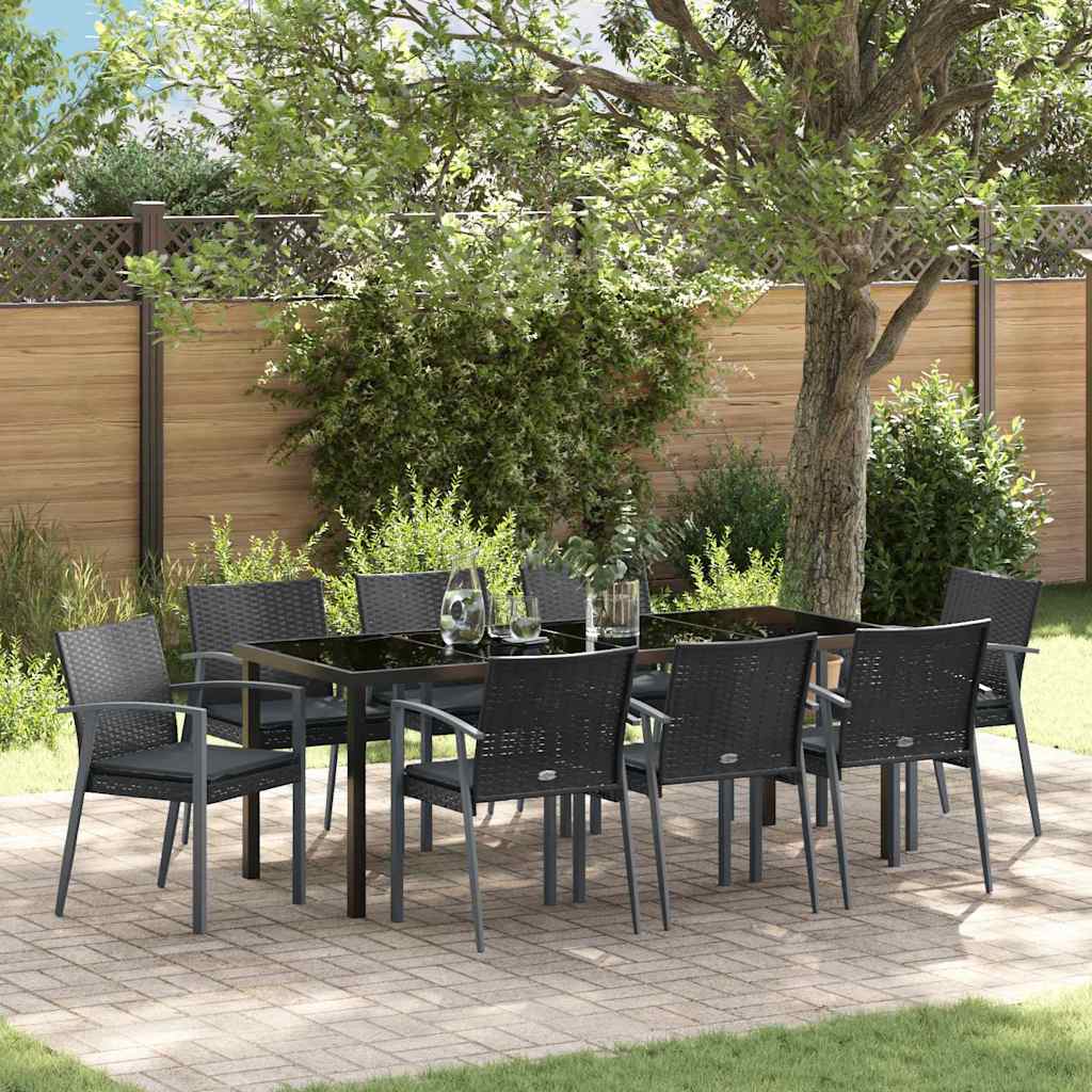Tuin eettafelset 9 pcs Zwart en Grijs PE Rattan is nu te koop bij PeponiXL, paradijselijk wonen!