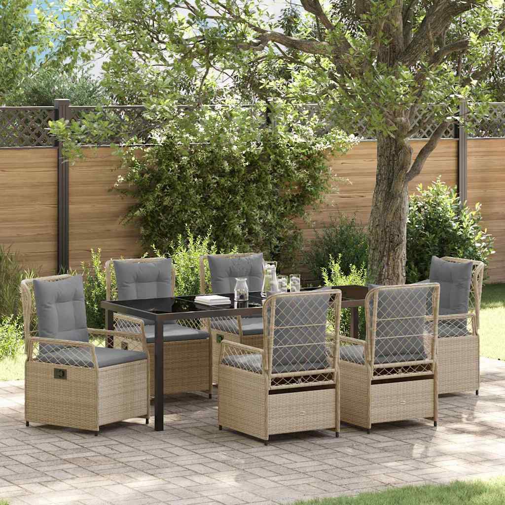 Tuin eettafelset 7 pcs Beige en Licht Grijs poly rattan is nu te koop bij PeponiXL, paradijselijk wonen!