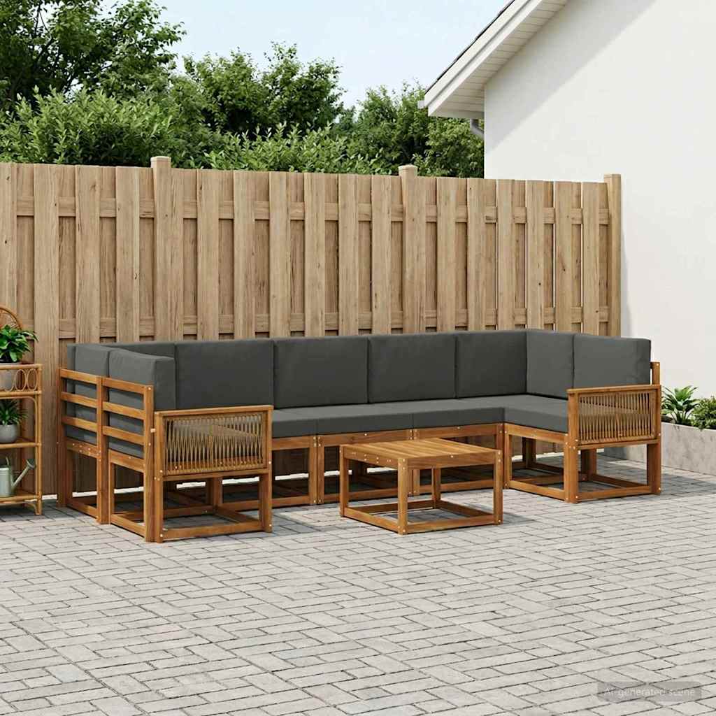 Buiten bankenset 8 pcs Natuurlijk en Antraciet Polyester is nu te koop bij PeponiXL, paradijselijk wonen!