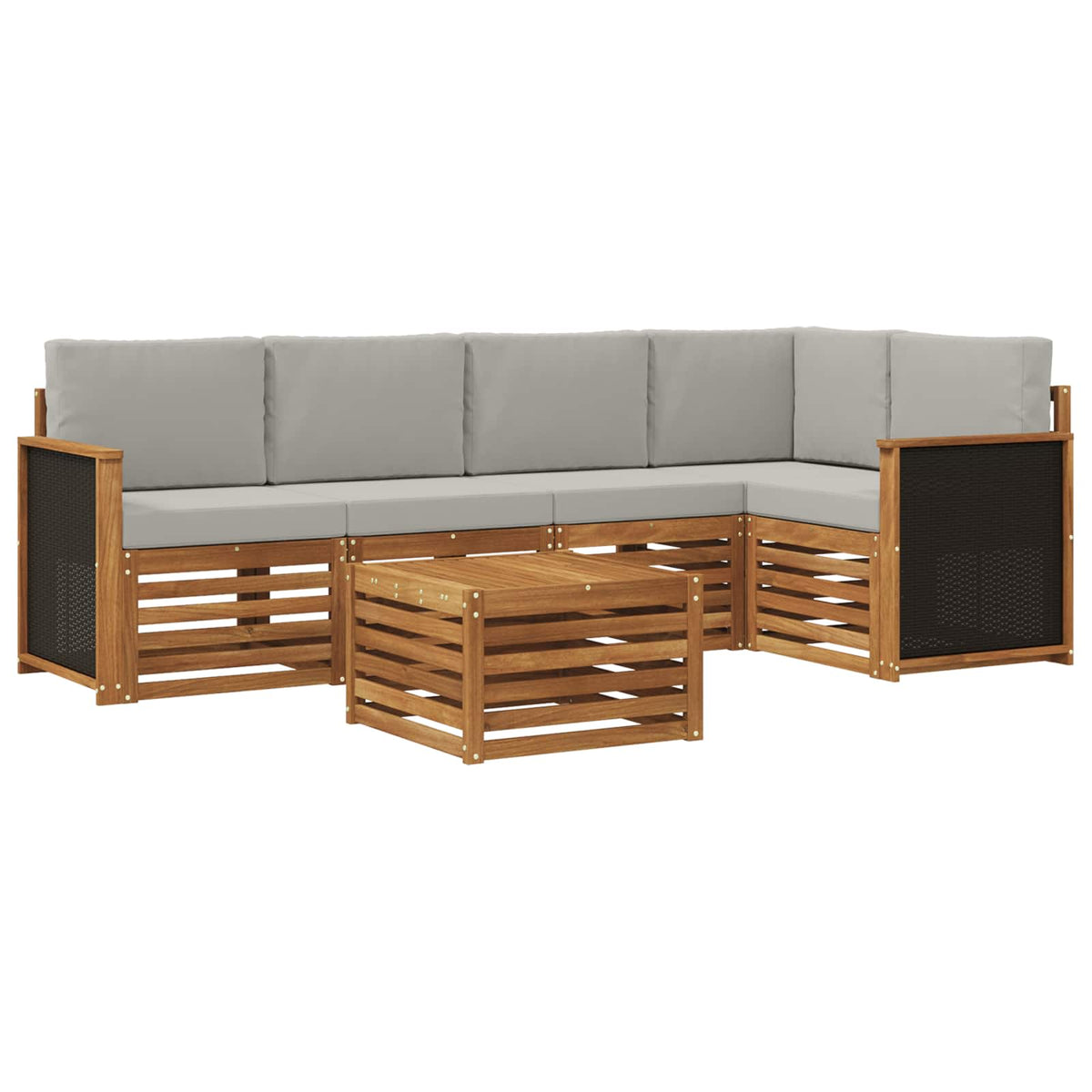 Hoekbank Set met kussen 5 pcs Naturel en lichtgrijs is nu te koop bij PeponiXL, paradijselijk wonen!
