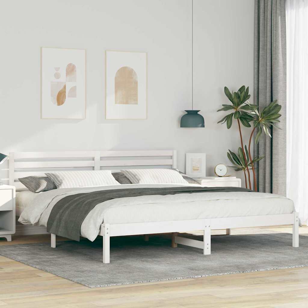 Bedframe met hoofdeinde Wit 200 x 200 cm Massief grenenhout is nu te koop bij PeponiXL, paradijselijk wonen!