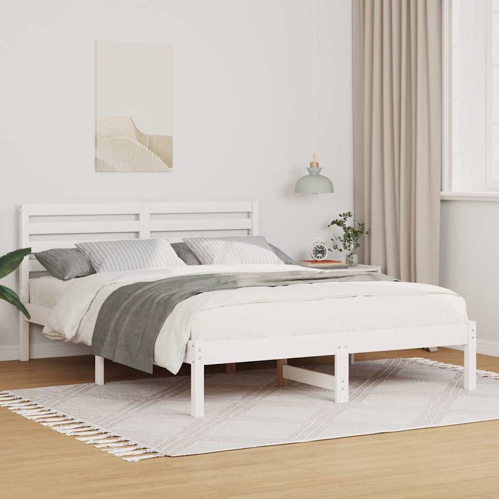 Bedframe met hoofdeinde Wit 140 x 190 cm Massief grenenhout is nu te koop bij PeponiXL, paradijselijk wonen!