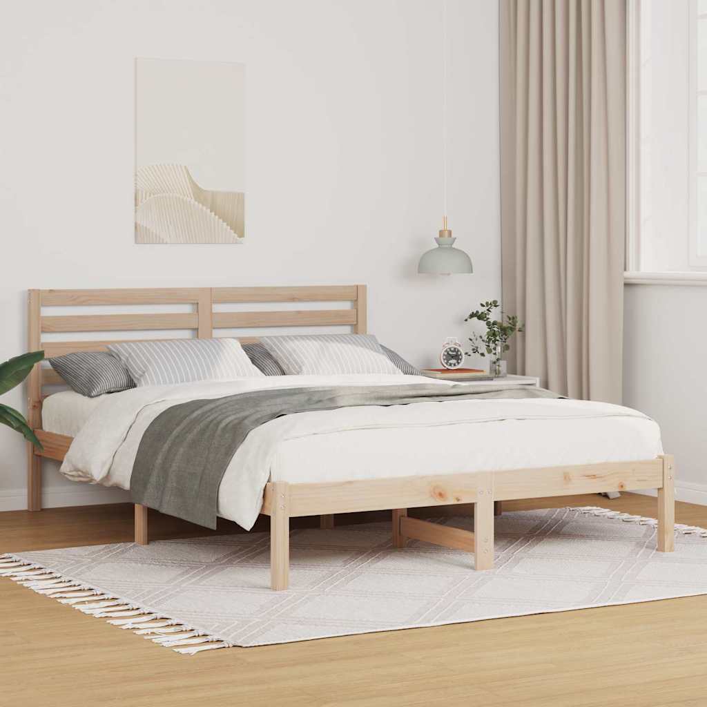 Bedframe met hoofdeinde Bruin 135 x 190 cm Massief grenenhout is nu te koop bij PeponiXL, paradijselijk wonen!