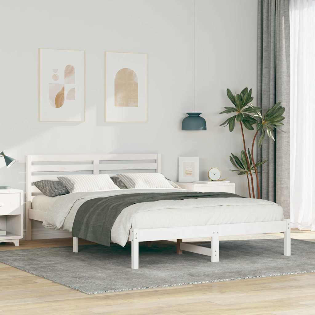 Bedframe met hoofdeinde Wit 140 x 210 cm Massief grenenhout is nu te koop bij PeponiXL, paradijselijk wonen!