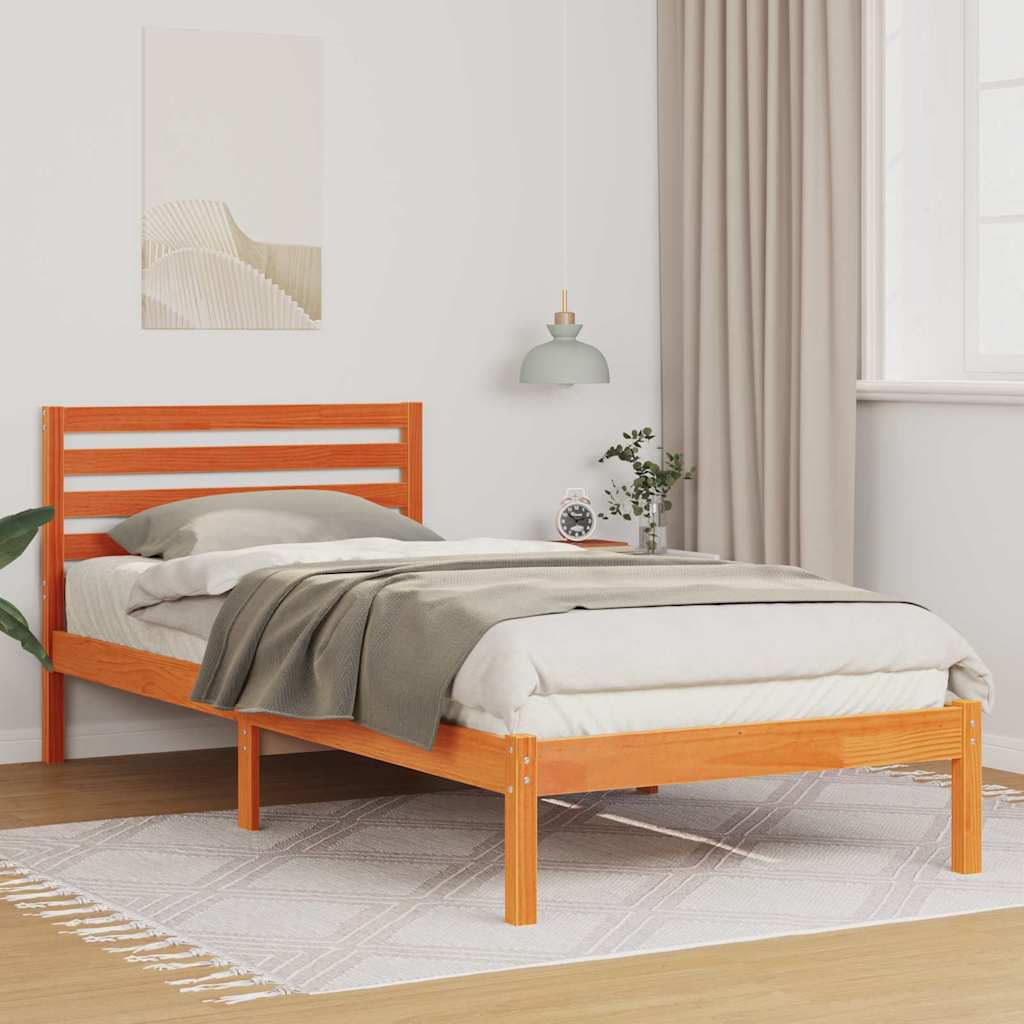 Bedframe met hoofdeinde Wasbruin 90 x 220 cm Massief grenenhout is nu te koop bij PeponiXL, paradijselijk wonen!