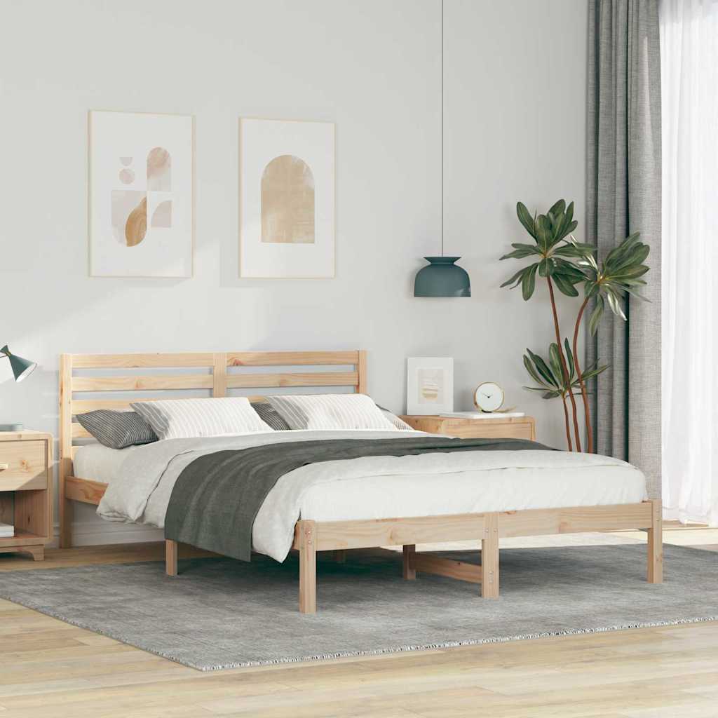 Bedframe met hoofdeinde Bruin 140 x 220 cm Massief grenenhout is nu te koop bij PeponiXL, paradijselijk wonen!