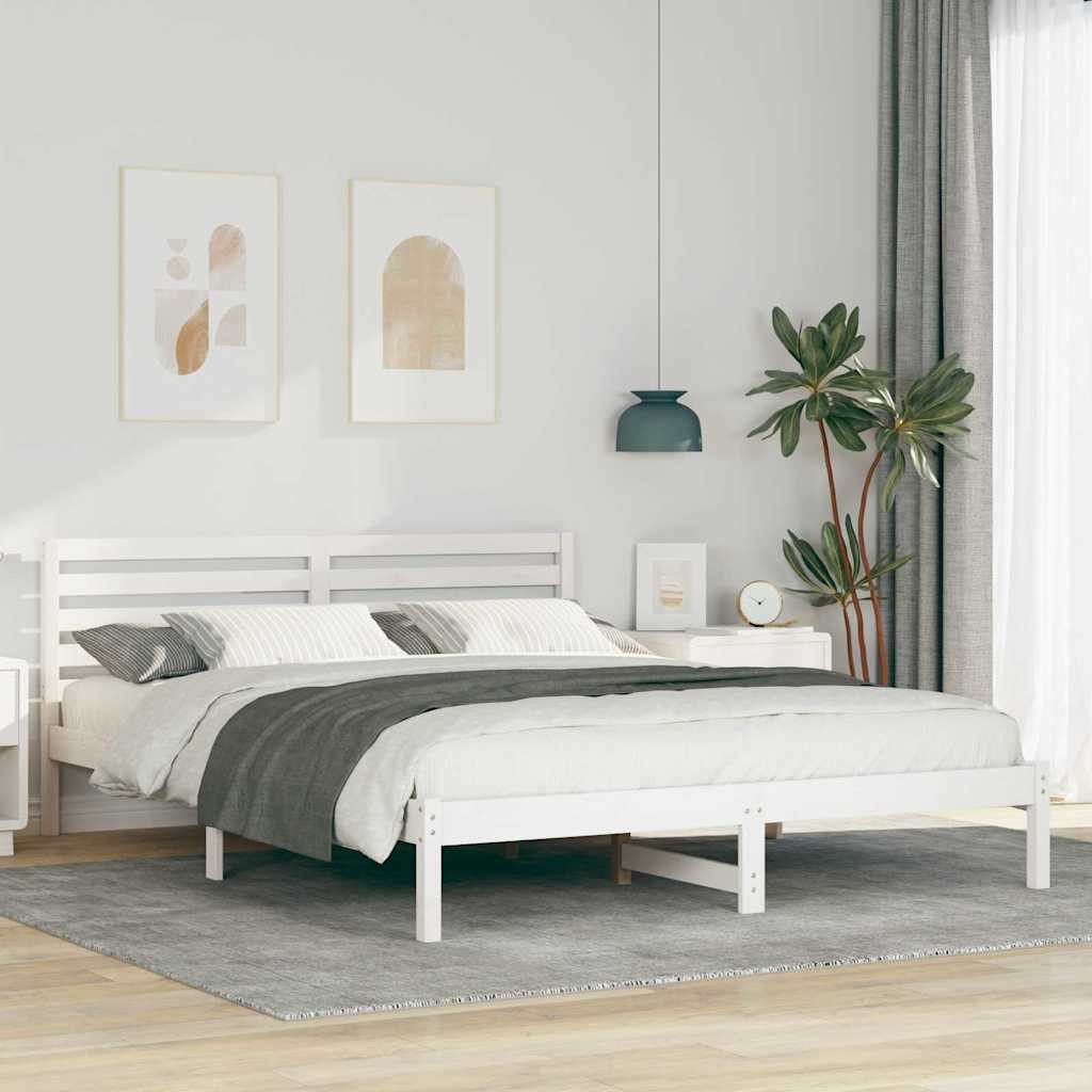 Bedframe met hoofdeinde Wit 160 x 220 cm Massief grenenhout is nu te koop bij PeponiXL, paradijselijk wonen!