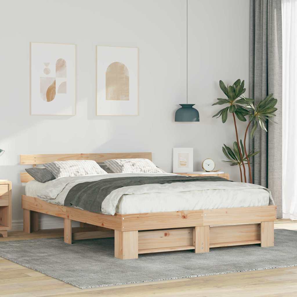 Bedframe met hoofdeinde Bruin 160 x 200 cm Massief grenenhout is nu te koop bij PeponiXL, paradijselijk wonen!