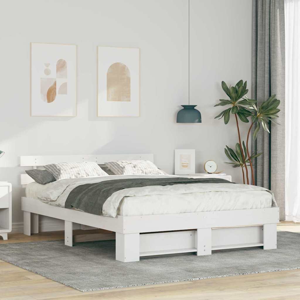 Bedframe met hoofdeinde Wit 140 x 200 cm Massief grenenhout is nu te koop bij PeponiXL, paradijselijk wonen!