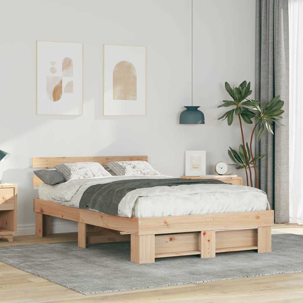 Bedframe met hoofdeinde Bruin 120 x 200 cm Massief grenenhout is nu te koop bij PeponiXL, paradijselijk wonen!