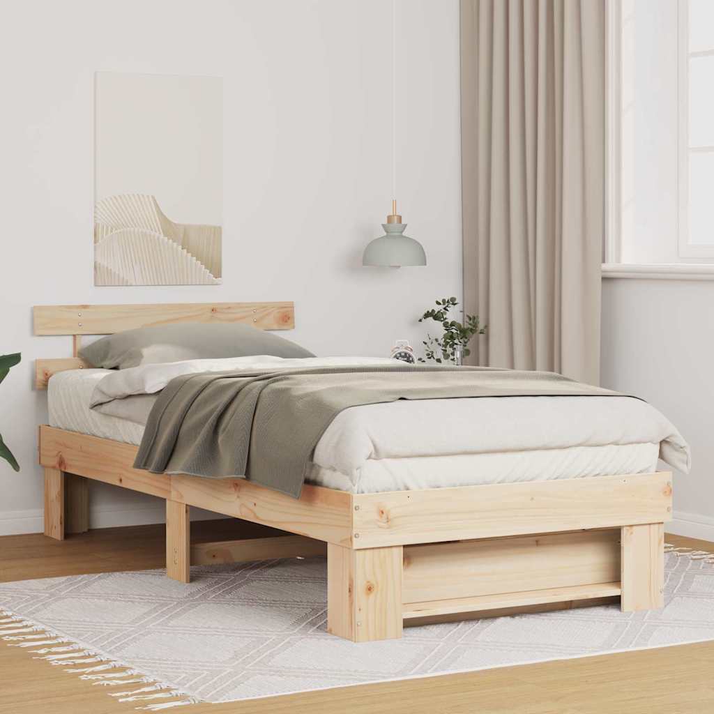 Bedframe met hoofdeinde Bruin 80 x 200 cm Massief grenenhout is nu te koop bij PeponiXL, paradijselijk wonen!