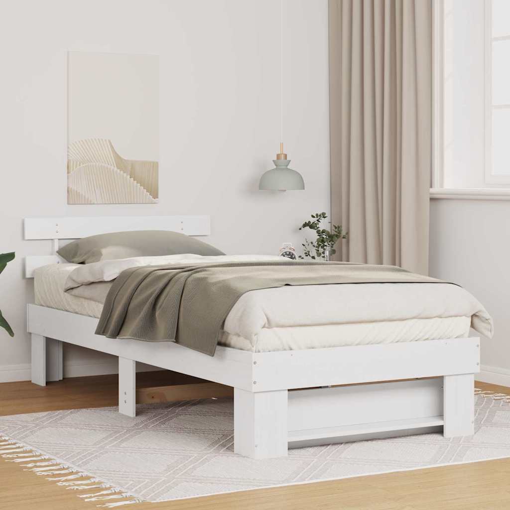 Bedframe met hoofdeinde Wit 90 x 190 cm Massief grenenhout is nu te koop bij PeponiXL, paradijselijk wonen!