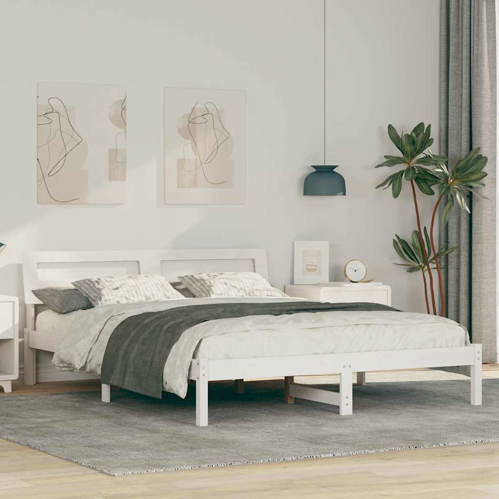 Bedframe met hoofdeinde Wit 150 x 200 cm Massief grenenhout is nu te koop bij PeponiXL, paradijselijk wonen!